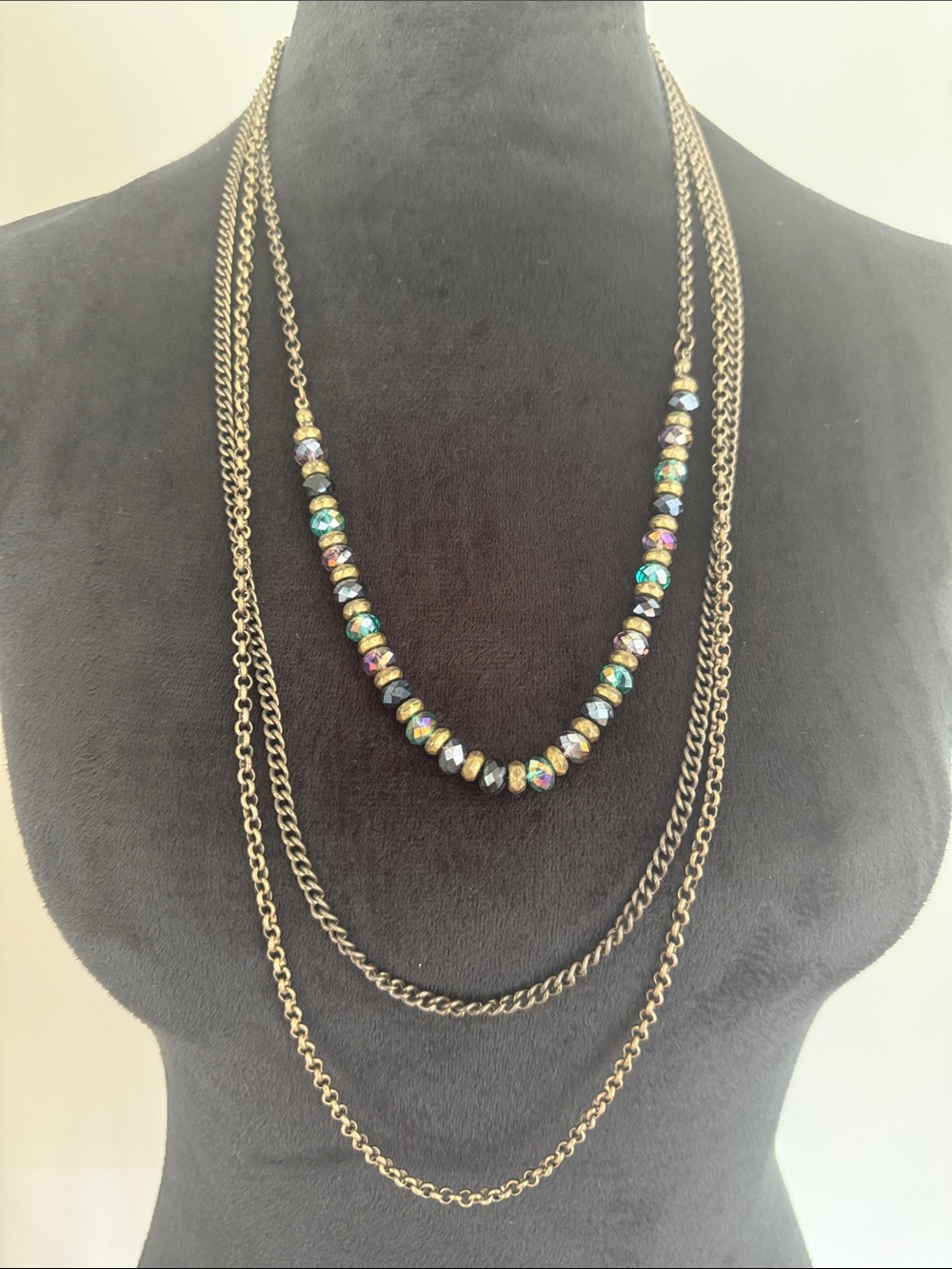 Multicolor Bead and Gold-Tone Layered Necklace